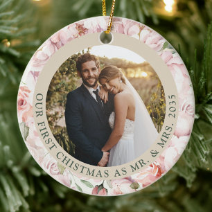 Rose Arbor Eerste kerst als meneer & mevrouw blo Keramisch Ornament