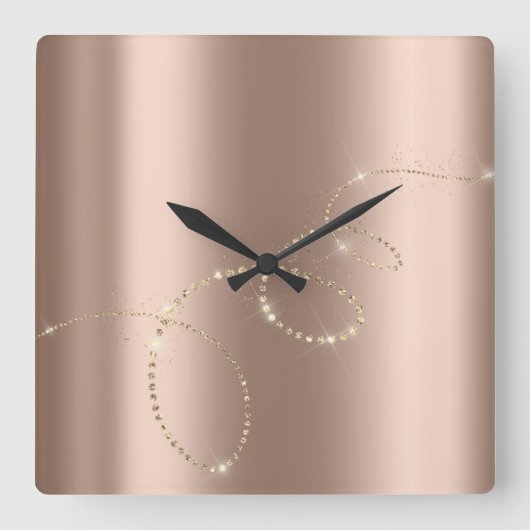 Rose Beige Crystals Frozen Glass Infinity Diamonds Vierkante Klok (Voorkant)