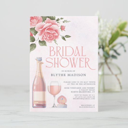 Rosé Bloemenwijn Vrijgezellenfeest (Folie beschikb Kaart (Staand voorkant)