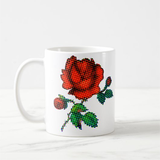 Rose Bloom Halftone Fijne Kunst Koffiemok (Links)