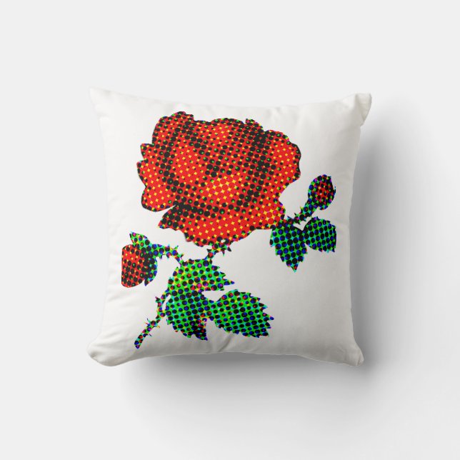 Rose Bloom Halftone Fijne Kunst Kussen (Voorkant)