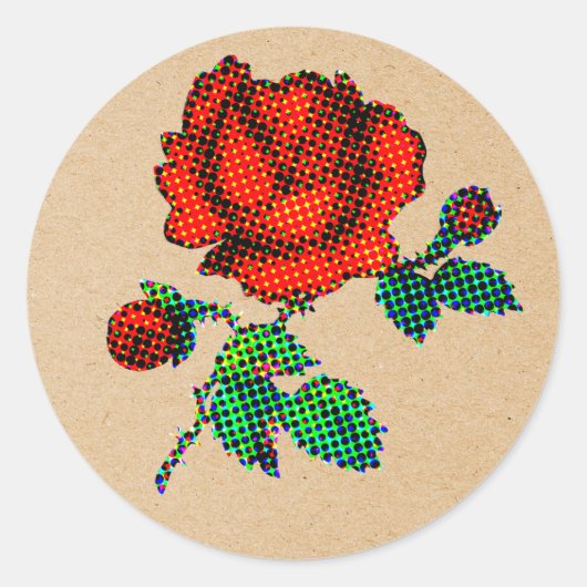 Rose Bloom Halftone on Brown Paper Fine Art Ronde Sticker (Voorkant)