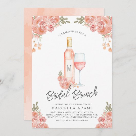 Rosé Blush Bridal Brunch Invitation Kaart (Voorkant / Achterkant)