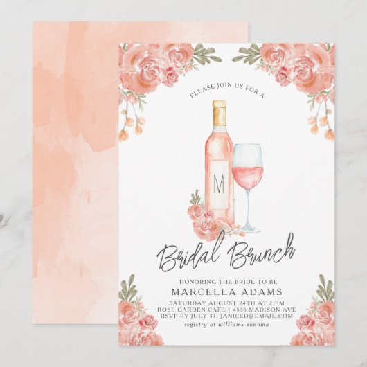 Rosé Blush Bruids Brunch Uitnodiging (Voorkant / Achterkant)