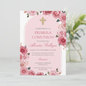 Rose boeket eerste communie kaart (Staand voorkant)