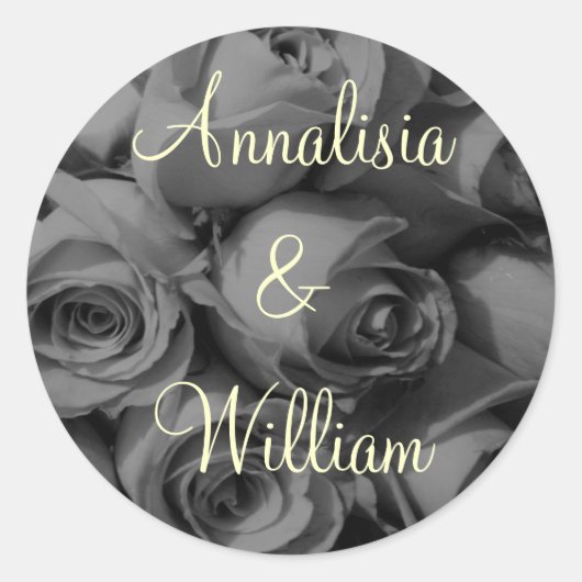 "Rose boeket in zwart-wit" (1) Ronde Sticker (Voorkant)