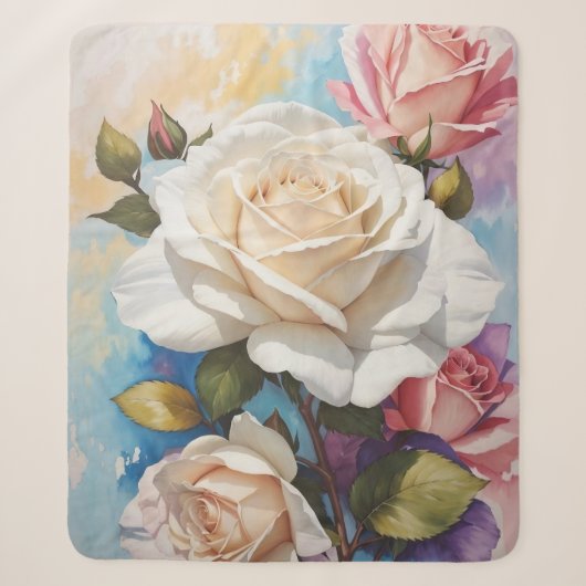 Rose Boeket Schilderij Ontwerp Sherpa Deken (Voorkant)