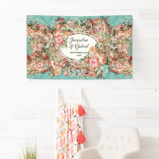 Rose Boeket Turquoise Roze Vrijgezellenfeest Spandoek (Insitu)