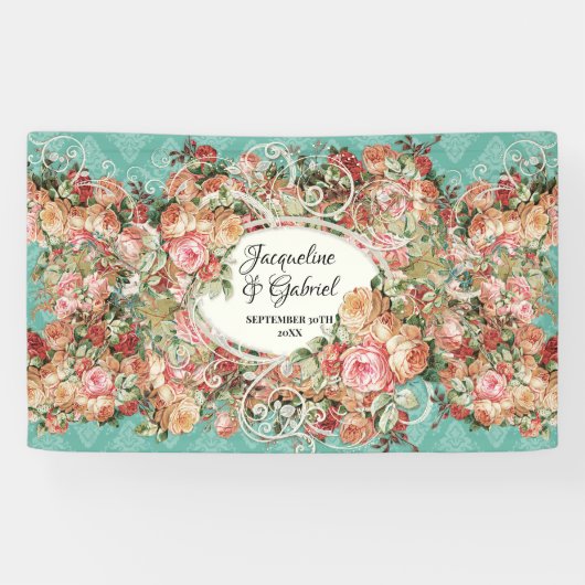  Rose Boeket Turquoise Roze Vrijgezellenfeest Spandoek (Horizontaal)