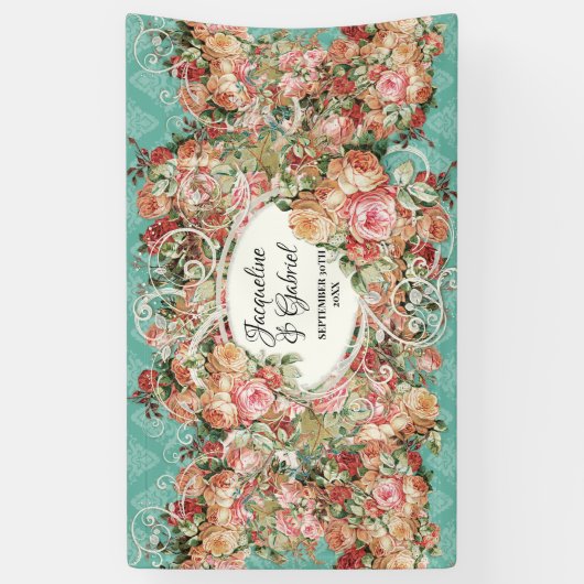  Rose Boeket Turquoise Roze Vrijgezellenfeest Spandoek (Verticaal)