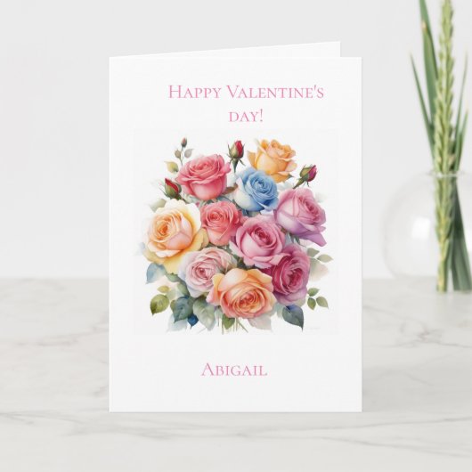 Rose boeket Valentijnsdag kaart voor haar (Voorkant)