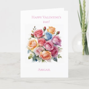 Rose boeket Valentijnsdag kaart voor haar