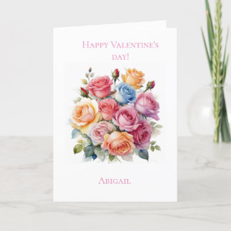 Rose boeket Valentijnsdag kaart voor haar