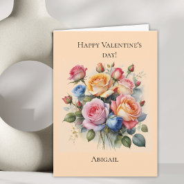 Rose boeket Valentijnsdag kaart voor haar