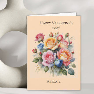 Rose boeket Valentijnsdag kaart voor haar