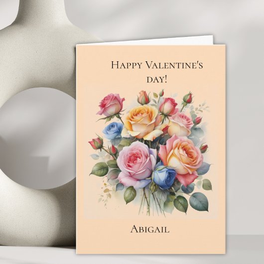 Rose boeket Valentijnsdag kaart voor haar