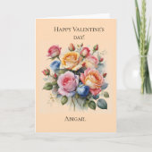 Rose boeket Valentijnsdag kaart voor haar (Voorkant)