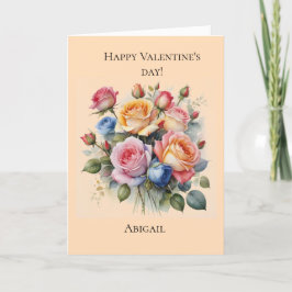 Rose boeket Valentijnsdag kaart voor haar