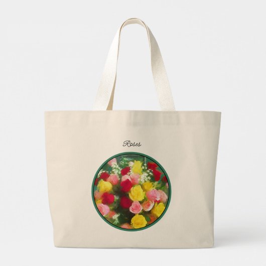 Rose Boeket van Rozen Schilderen Originele Bloemen Grote Tote Bag (Achterkant)
