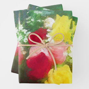 Rose Boeket van Rozen Schilderen Originele Bloemen Inpakpapier Vel