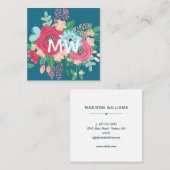  Rose Boeketten - Blauwgroen & Roze - Monogram Vierkante Visitekaartje (Voorkant / Achterkant)