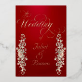 Rose Boog Borders & Calligrafie - Rood Folie Uitnodiging (Voorkant)