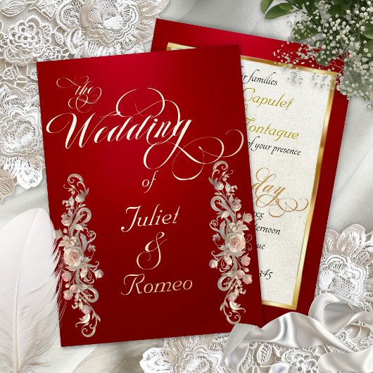 Rose Boog Borders & Calligrafie - Rood Folie Uitnodiging