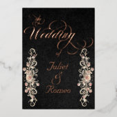 Rose Boog Borders & Calligraphie - Zwart Folie Uitnodiging (Voorkant)