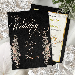Rose Boog Borders & Calligraphie - Zwart Folie Uitnodiging