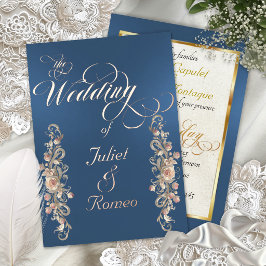 Rose Boog Randen & Calligrafie - Blauw Folie Uitnodiging