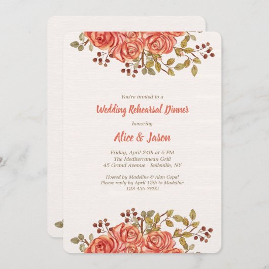 Rose Borders Uitnodiging (Voorkant / Achterkant)