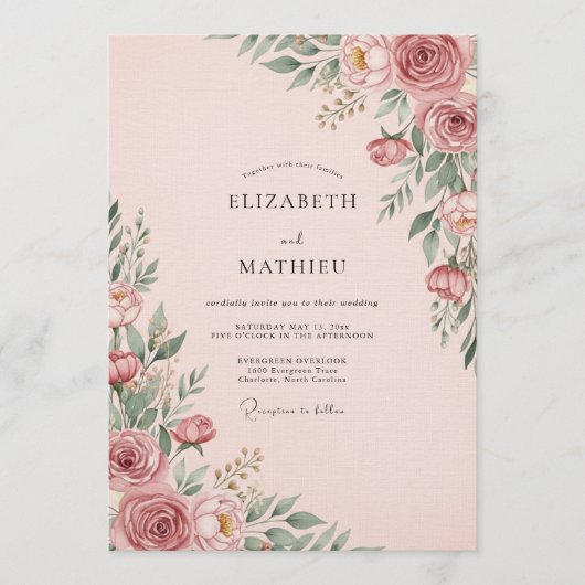Rose Botanical Enchantment Wedding Kaart (Voorkant)