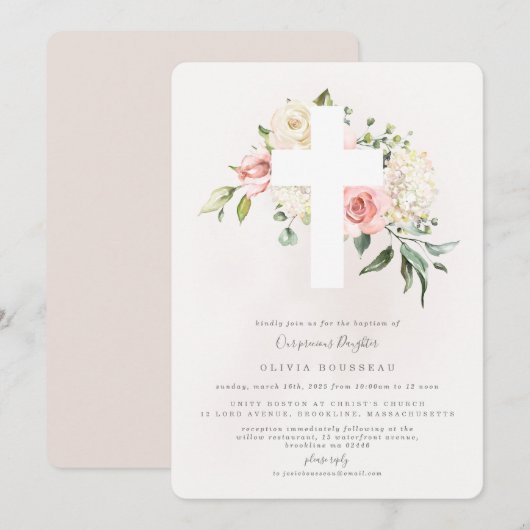 Rose Bouquet Doopsel Uitnodiging (Voorkant / Achterkant)