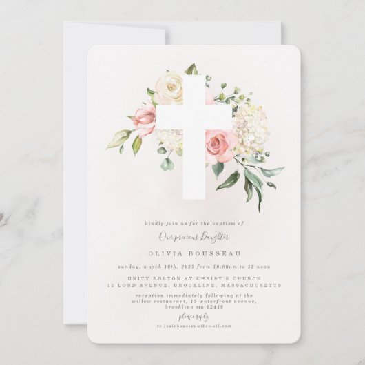 Rose Bouquet Doopsel Uitnodiging (Voorkant)