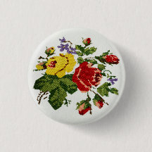Rose Bouquet Embroidery Button