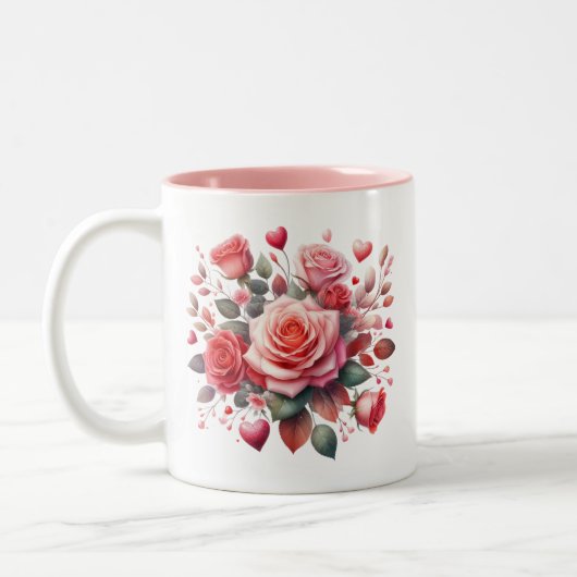 Rose Bouquet Floral Design-62103 Tweekleurige Koffiemok (Links)