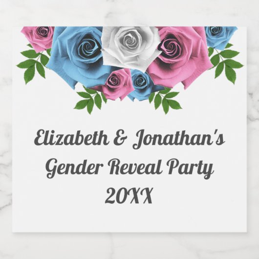 Rose Bouquet Gender onthulling Sparkling Wijnetiket (Enkel label)