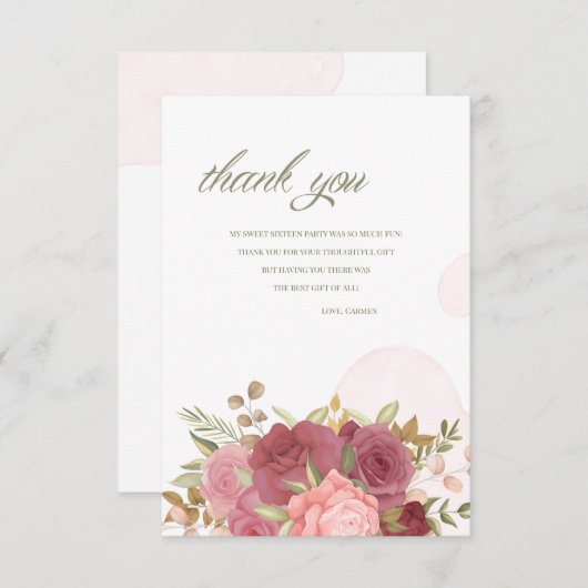 Rose Bouquet - Hartelijk dank Bedankkaart (Voorkant / Achterkant)