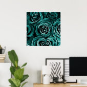 Rose Bouquet in Turquoise Poster (Thuiskantoor)
