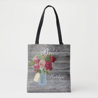Rose Bouquet Mason Jar Persoonlijk Bride Land Tote Bag