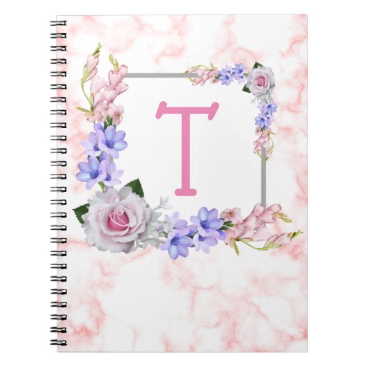 Rose Bouquet Monogram Roze Notitieboek (Voorkant)