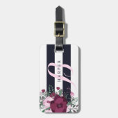Rose Bouquet & Navy Stripes Bagagelabel (Voorkant verticaal)