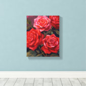 Rose Bouquet | Red Floral Watercolor Painting Canvas Afdruk (Insitu (Houten vloer))
