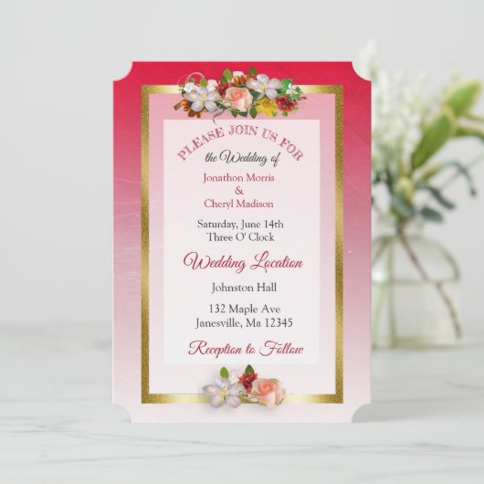  Rose Bouquet Thleding Wedding Invites Kaart (Staand voorkant)
