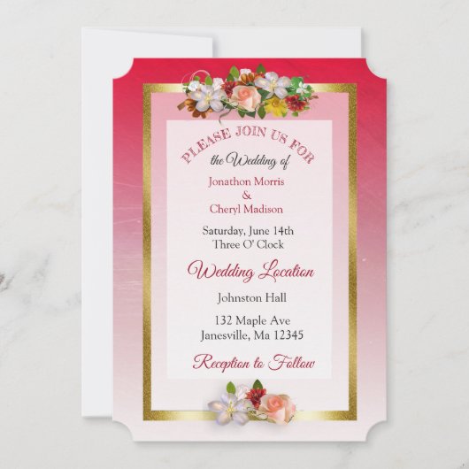  Rose Bouquet Thleding Wedding Invites Kaart (Voorkant)