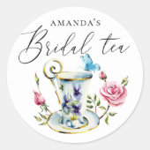 Rose & Butterfly Bruidsfeest | Theevisite met bloe Ronde Sticker (Voorkant)