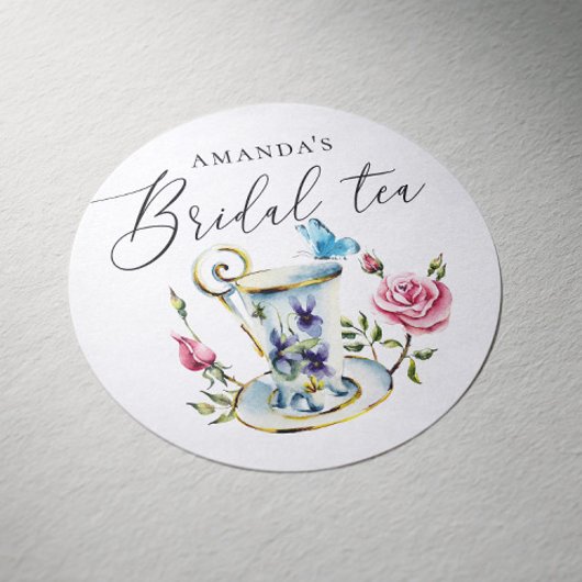 Rose & Butterfly Bruidsfeest | Theevisite met bloe Ronde Sticker