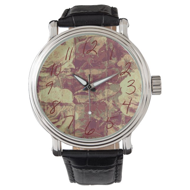 Rose camouflage pattern on tiled wall background horloge (Voorkant)