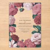 Rosé Clay, Terra Pink & Peony Smoke Floral Wedding Acryl Uitnodigingen (Voorkant)
