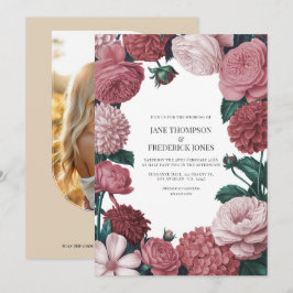 Rosé Clay, Terra Pink & Peony Smoke Floral Wedding Kaart